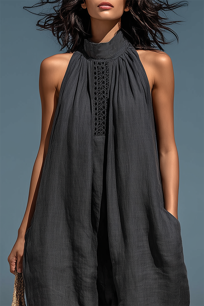Pocketed Halter Sleeveless Jumpsuit