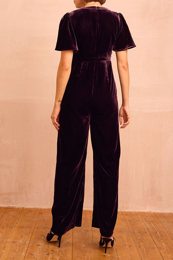 Casual Velvet V-Neck Jumpsuit