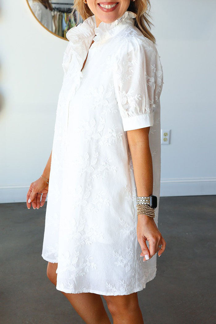 Ruffled Collar Pocket Embroidery Dress