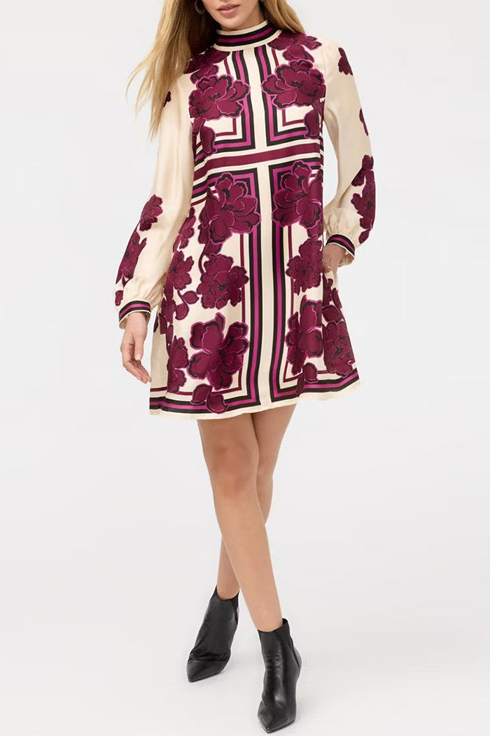 Mandarin Collar Allover Print Mini Dress