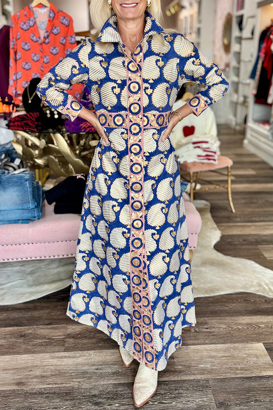 Retro Print Shirt Maxi Dress