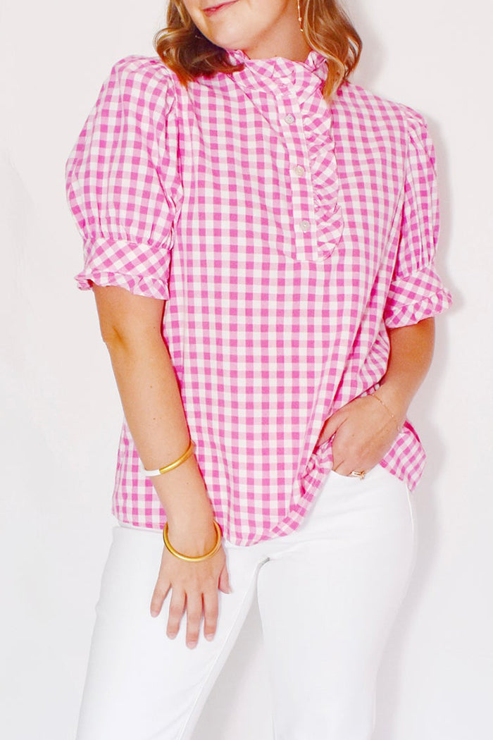 Pink Gingham Ruffle Top