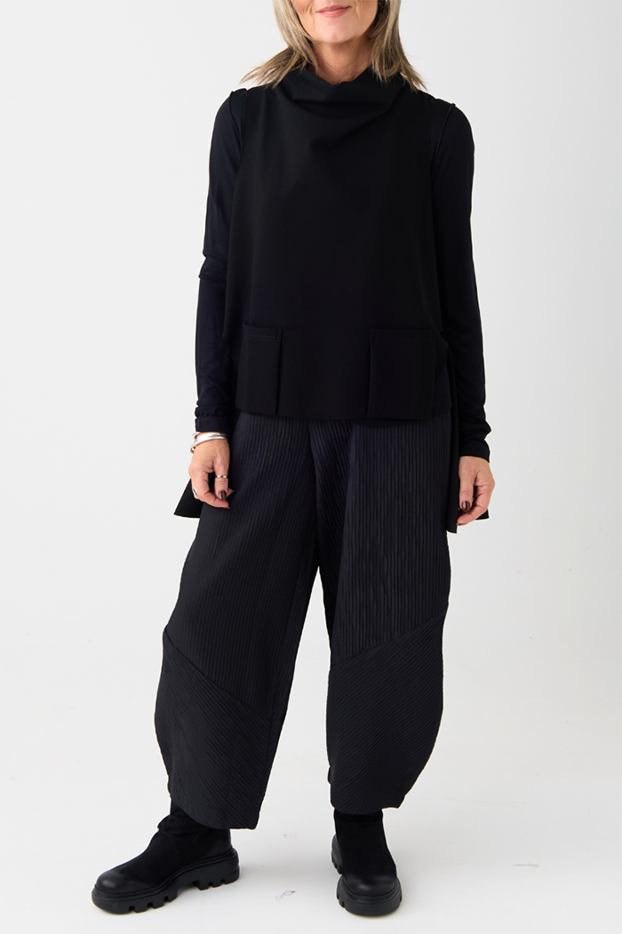 Casual Black Funnel Neck Slipover