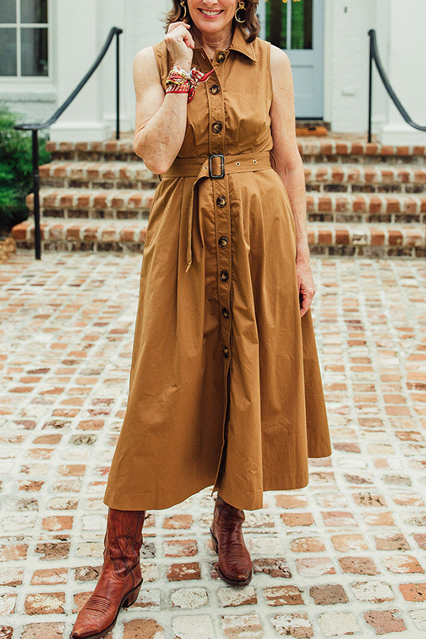Button Front Sleeveless Dress