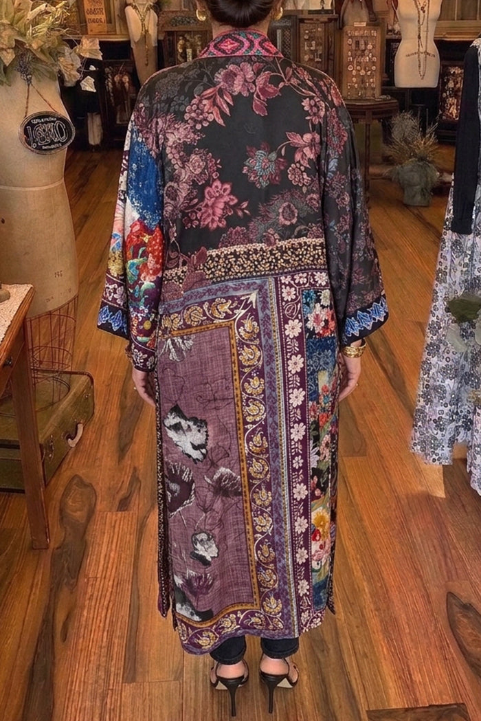 Reversible Patchwork Floral Long Silk Kimono