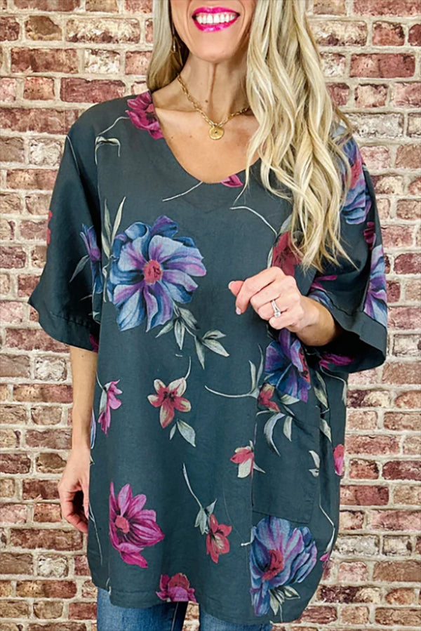 Casual V-Neck Floral Top