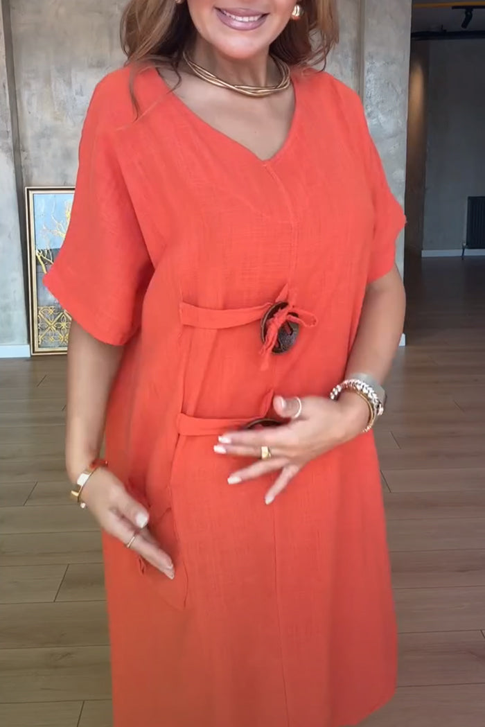 Wooden Button Tie Waist Dress
