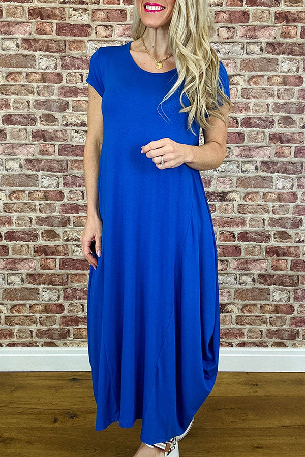 Casual Cap Sleeves Maxi Dress