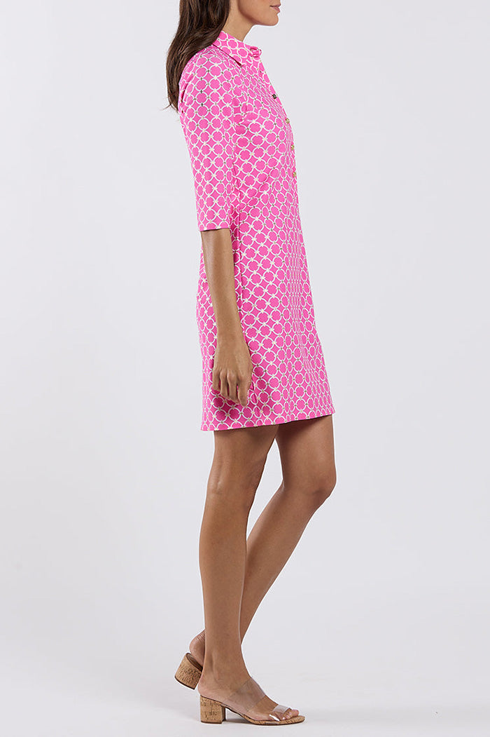 3/4 Sleeve Pink Shirt Dress