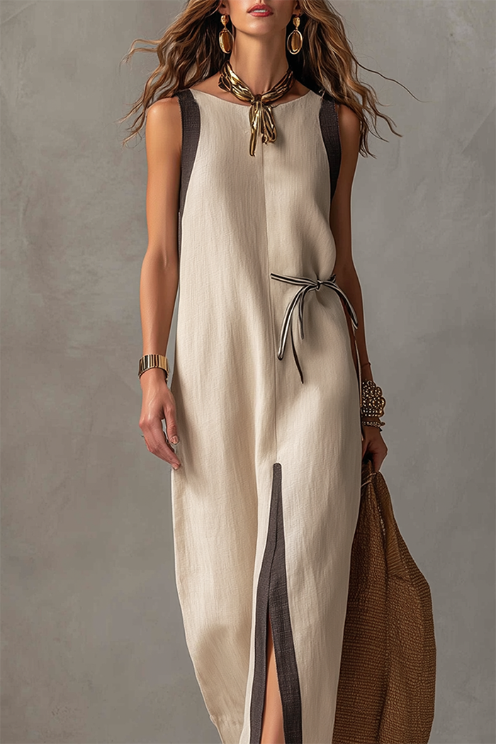 Color Blocked Belted Maxi Dress