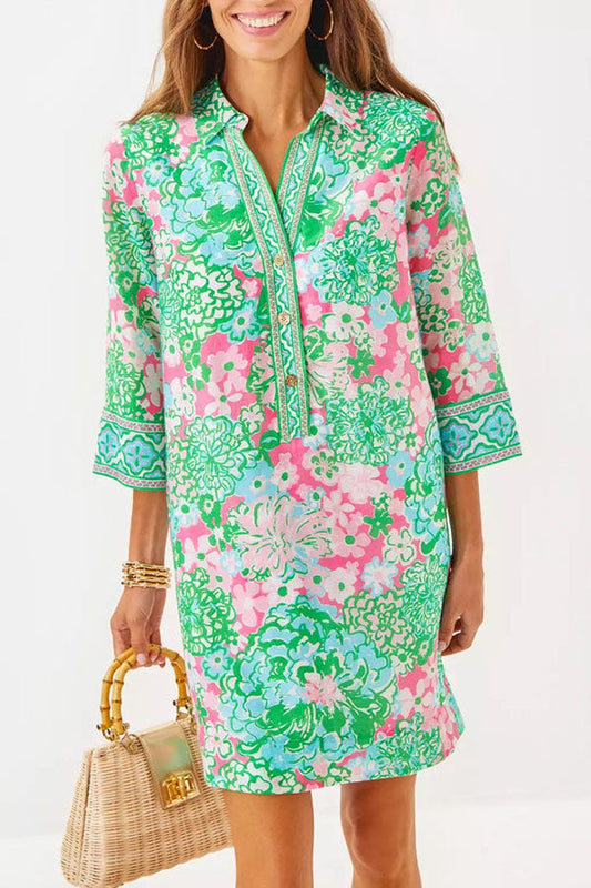 Casual Floral Button Front Dress