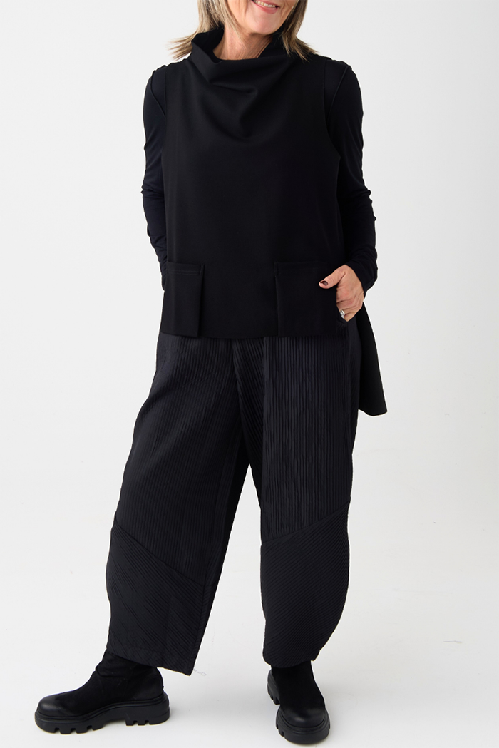 Casual Black Funnel Neck Slipover