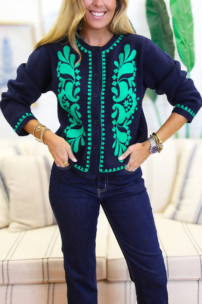 Casual Embrodiered Button Cardigan