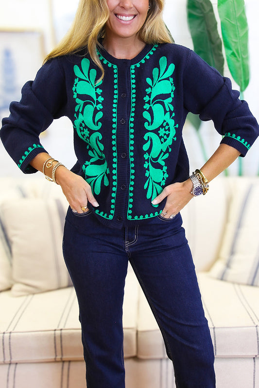 Casual Embrodiered Button Cardigan