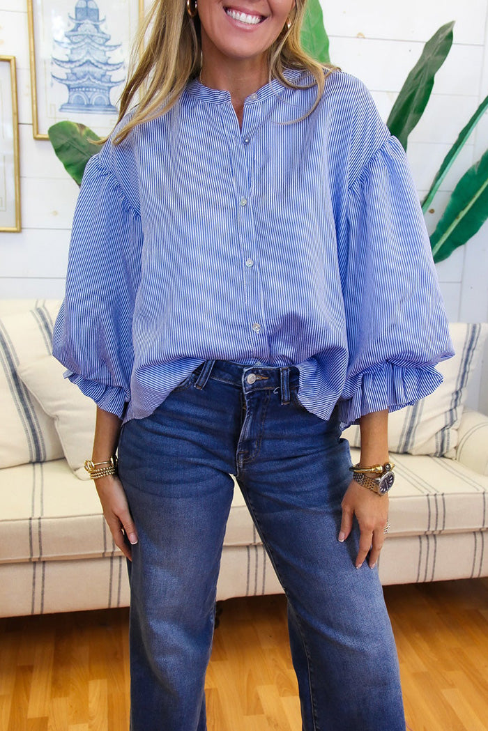 Balloon Sleeve Stripe Top