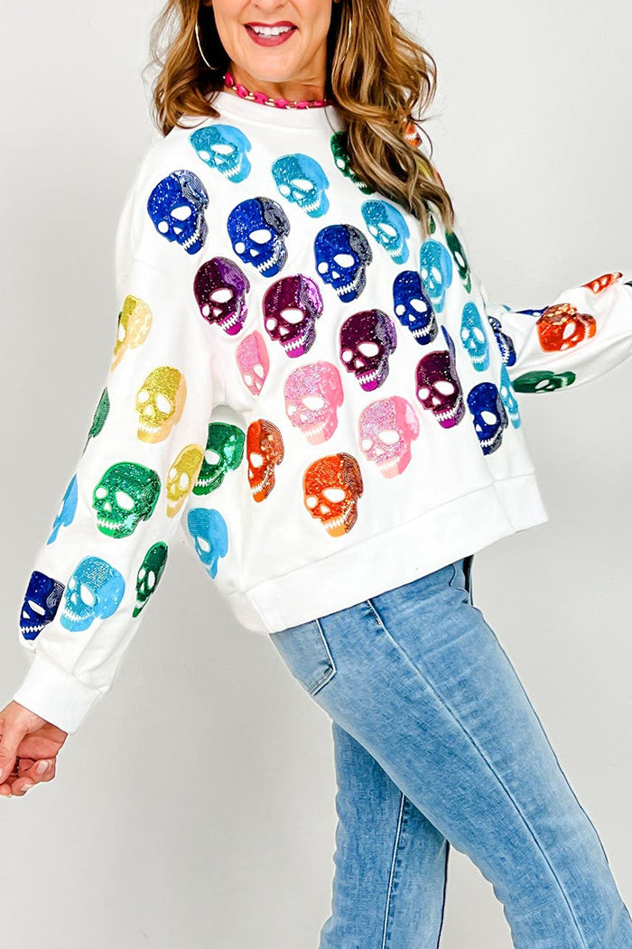 Casual Rainbow Skulls Sweatshirt