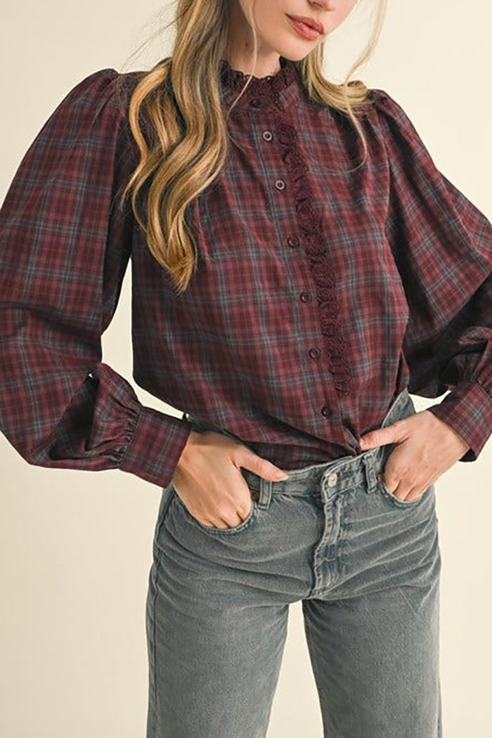 Lace Trimmed Checked Top