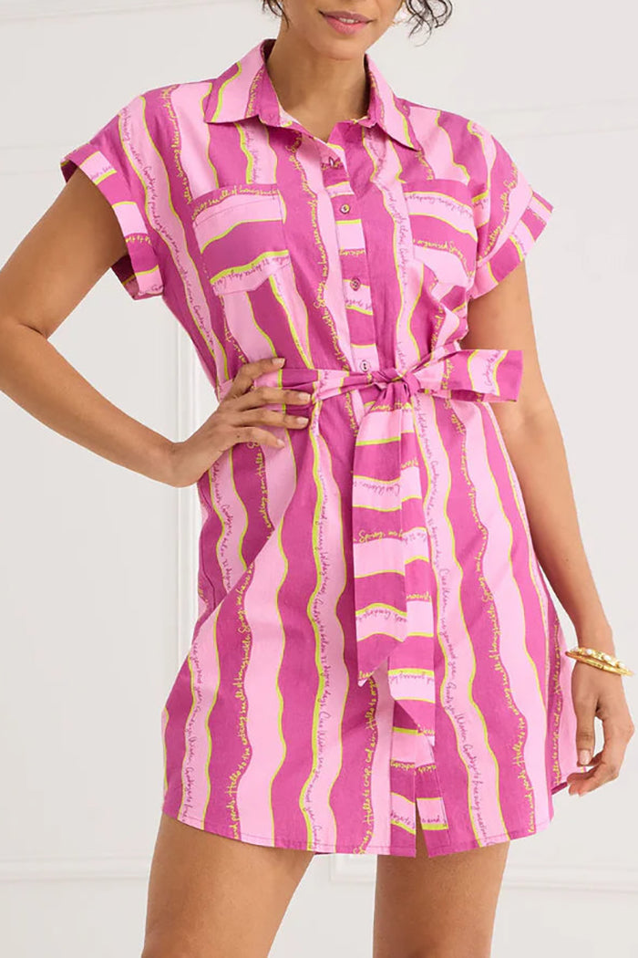 Button Front Wave Stripe Dress