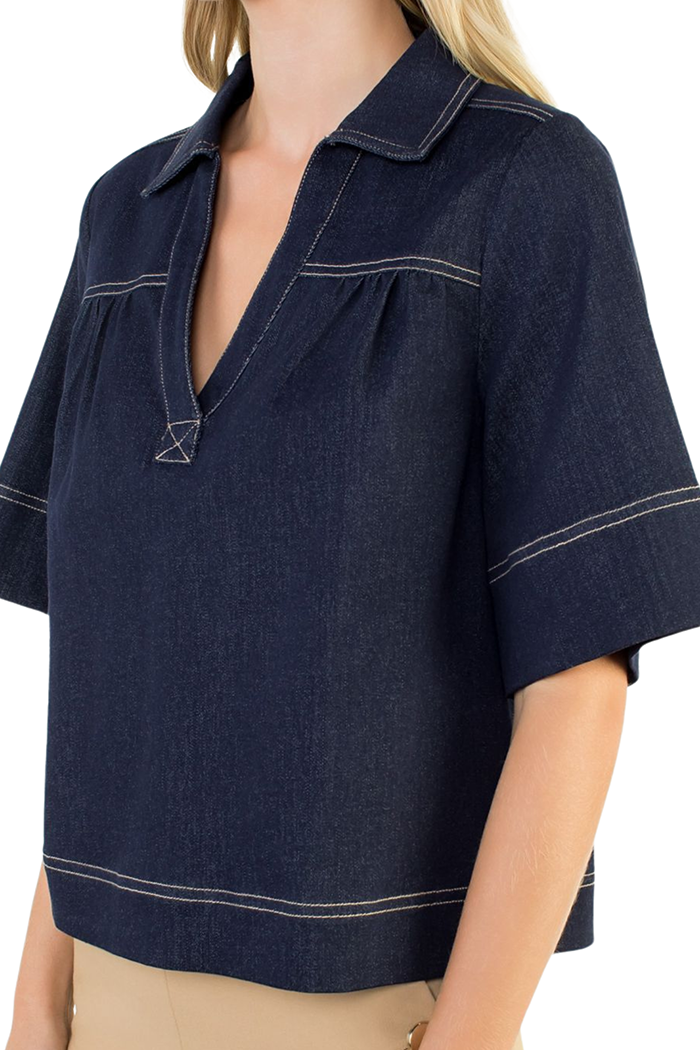 Casual V-Neck Denim Top