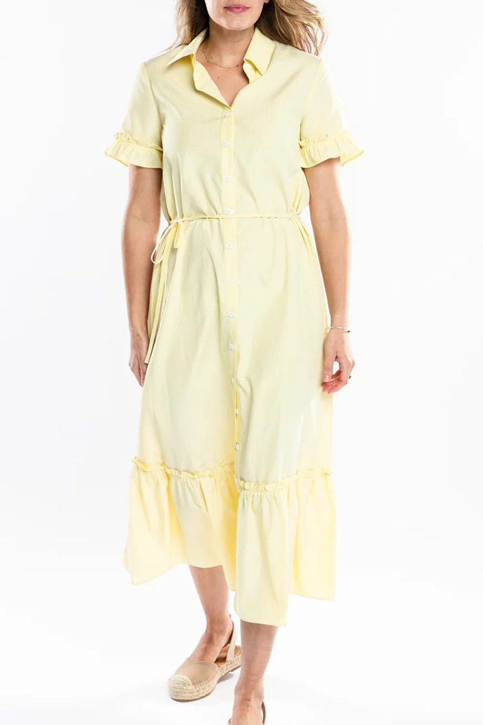 Striped Ruffle Button Shirt Dress