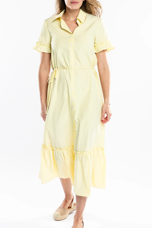 Striped Ruffle Button Shirt Dress