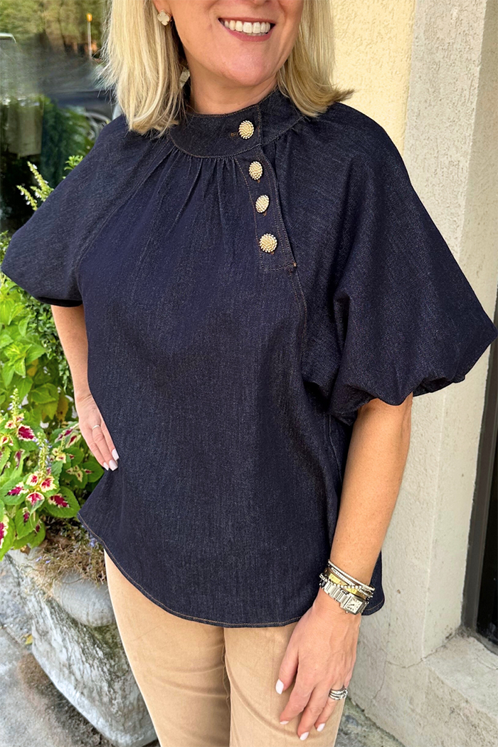 Button Detail Denim Top