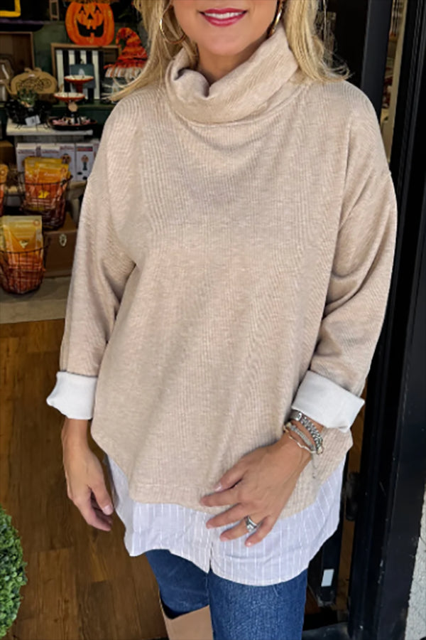 Casual High Neck Patchwork Top