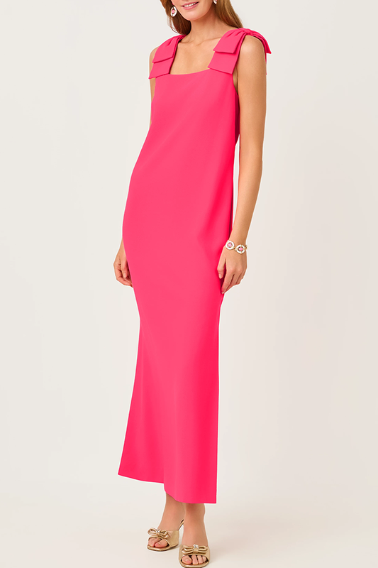 Sleeveless Bow Shoulder Maxi Dress