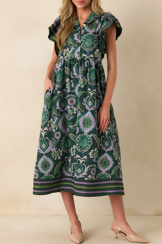 Retro Pattern Flutter Sleeve Dress
