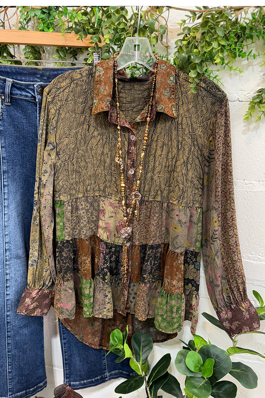 Oversized Patchwork Ruffle Tiered Top