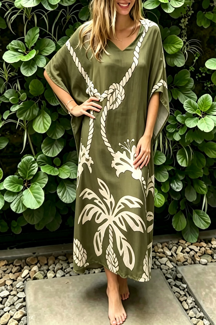 Batwing Sleeve Floral Kaftan Dress