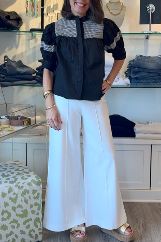 Casual Smocking Stitch Detail Top