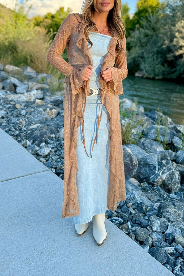 Lace Ruffle Sheer Long Coat