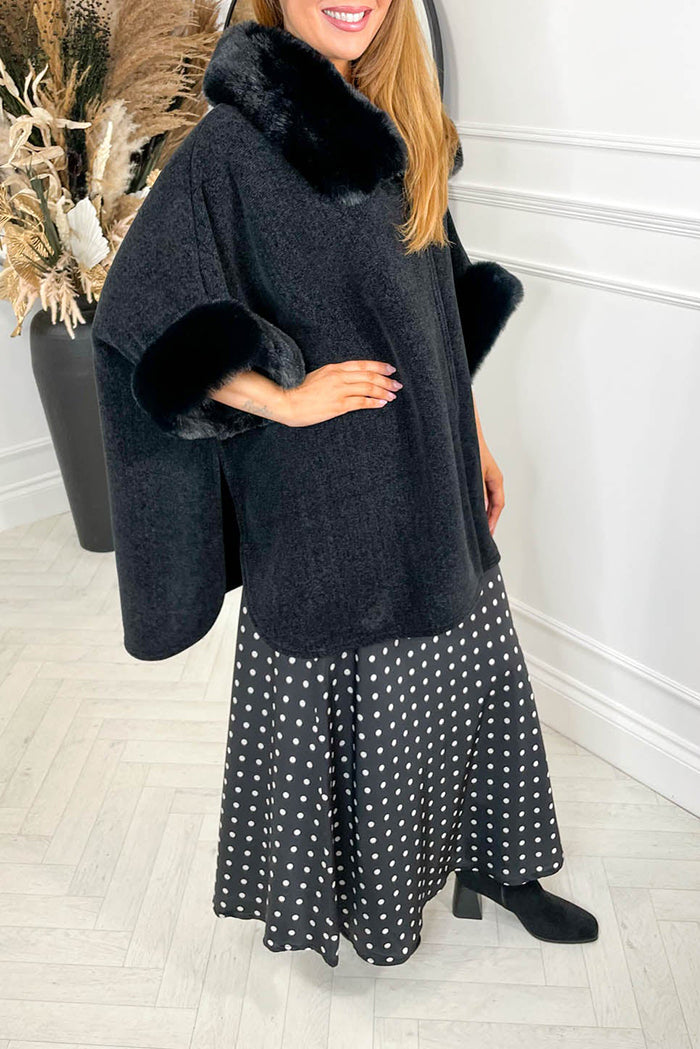 Fur-Collar Cape Coat