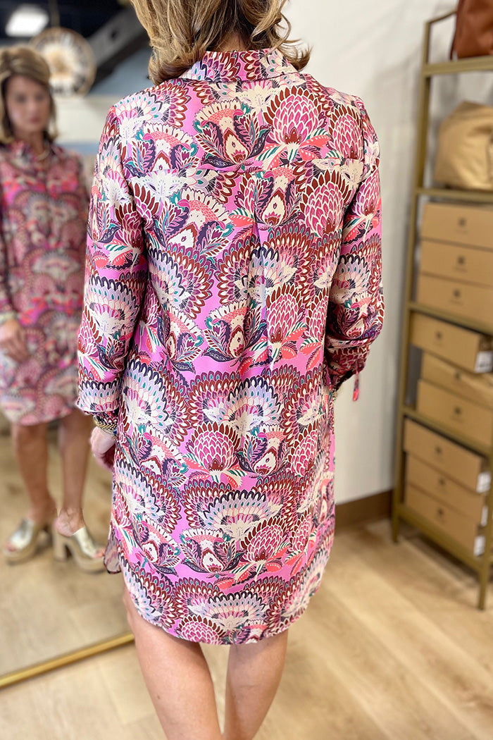 Pocketed Paisley Print Button Front Dress