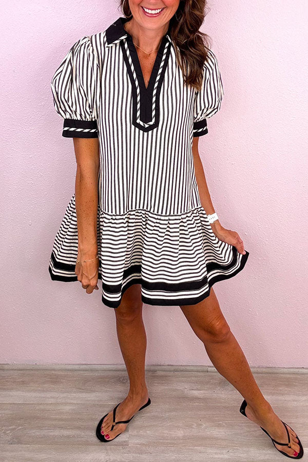 Puff Sleeve Stripes Dress