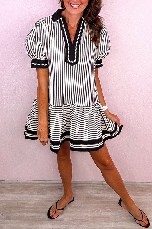Puff Sleeve Stripes Dress