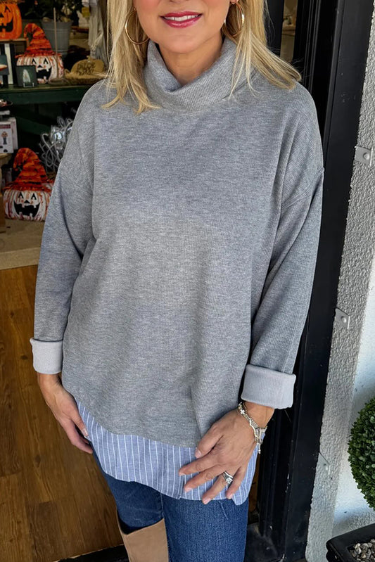 Casual High Neck Patchwork Top