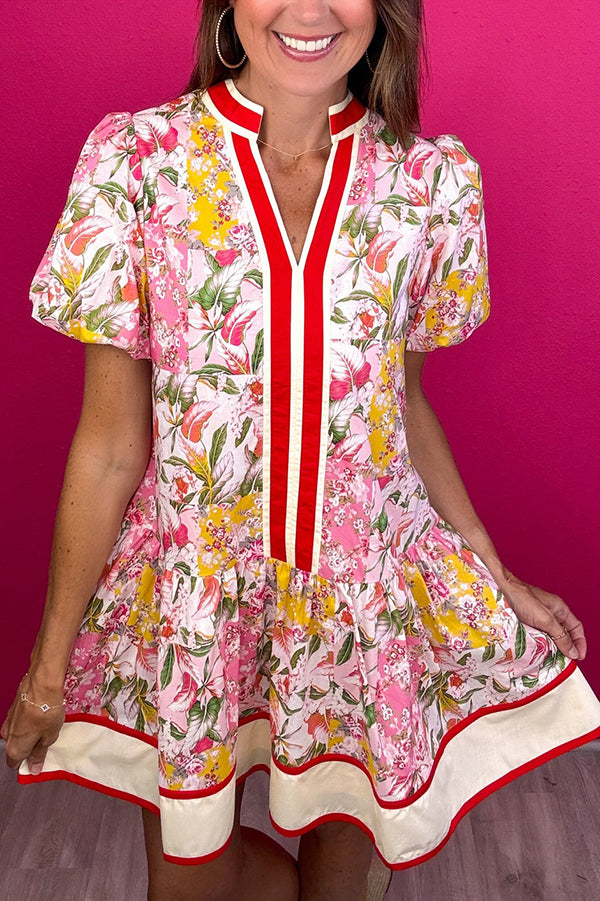 Puff Sleeve Floral Printed Dress