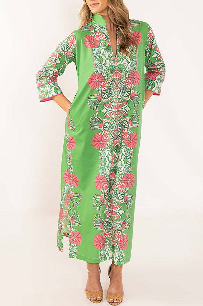 Floral 3/4 Sleeve Pocket Long Dress