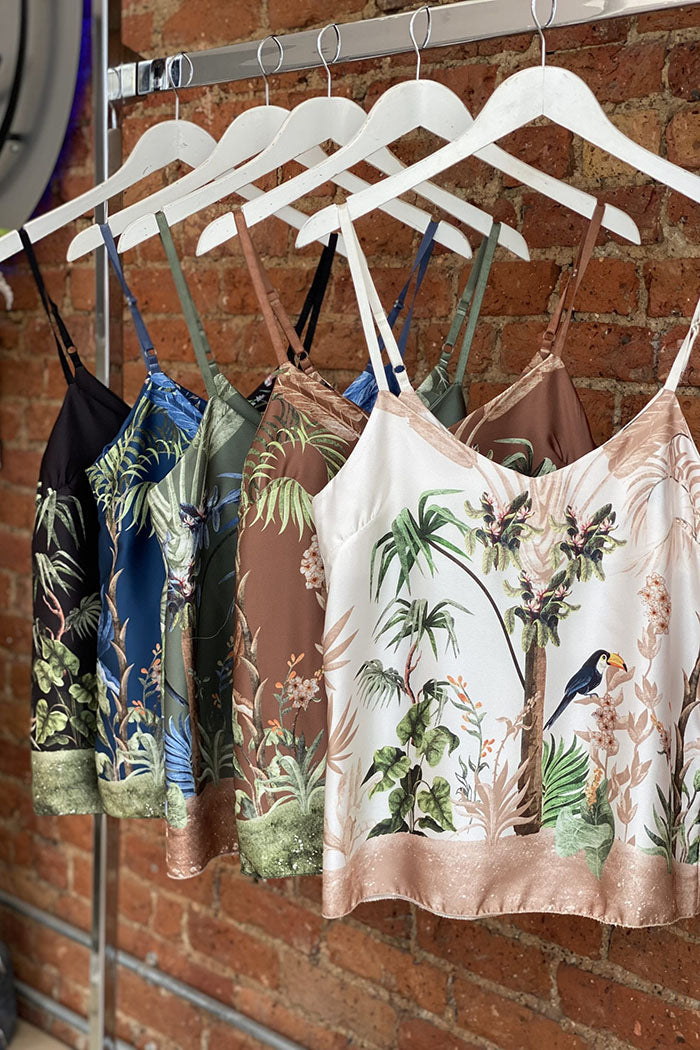 Tropical Print Camisole Waist Trousers Sets