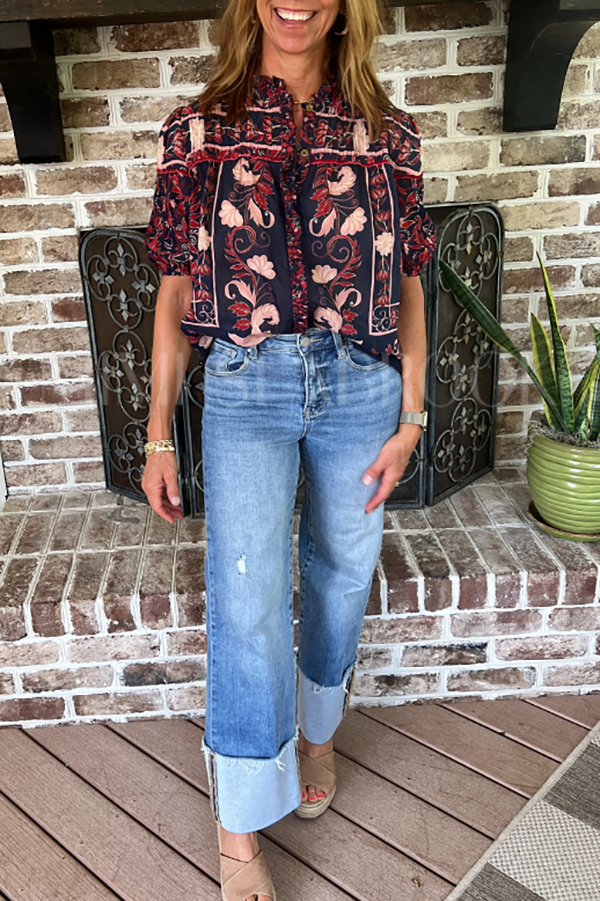Boho Floral Scarf Blouse