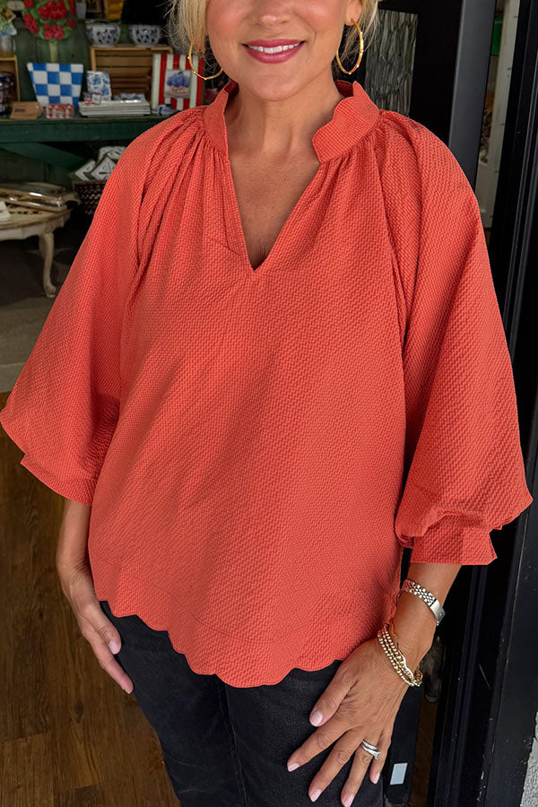 Casual Scallop Hem Top