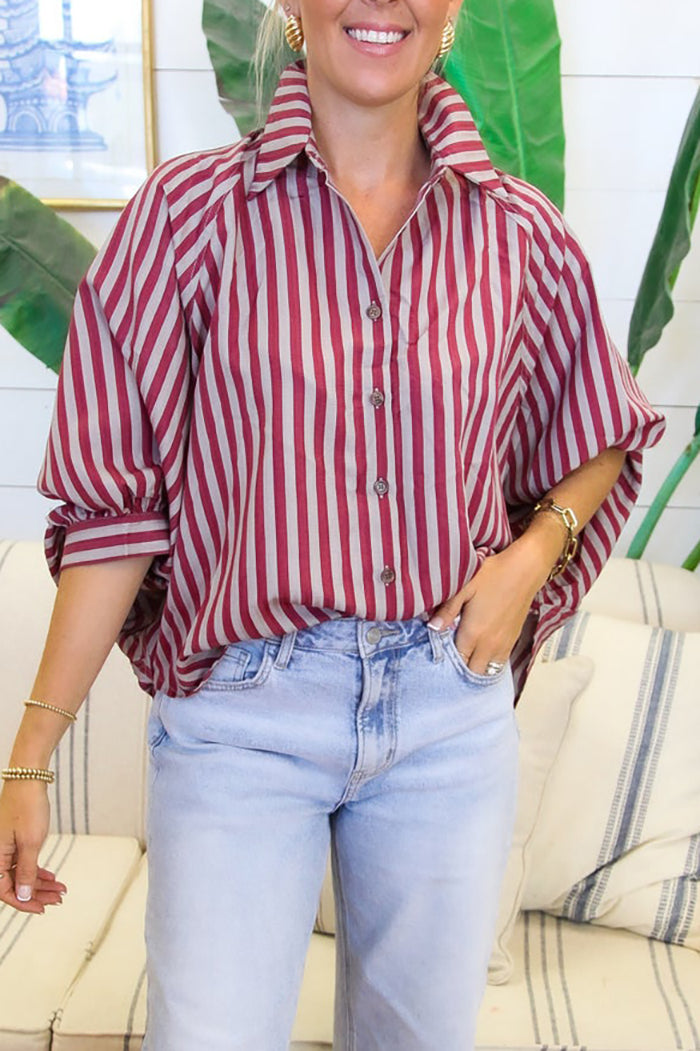 Striped Balloon Button Down Top