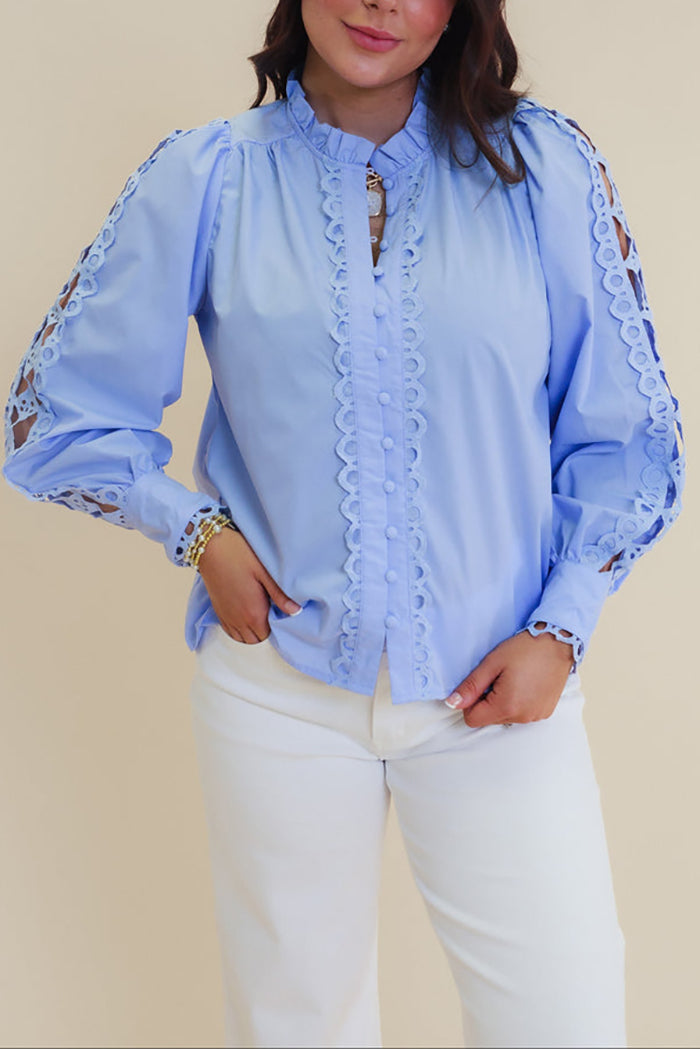 Ruffled Collar Open-Work Lace Top