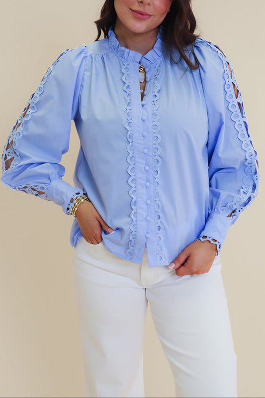 Ruffled Collar Open-Work Lace Top