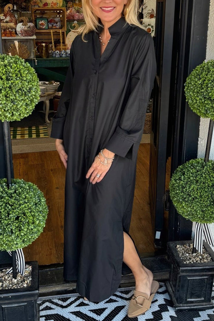 Oversized Black Button Down Maxi Dress
