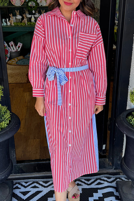 Striped Button Front Shirt Dress