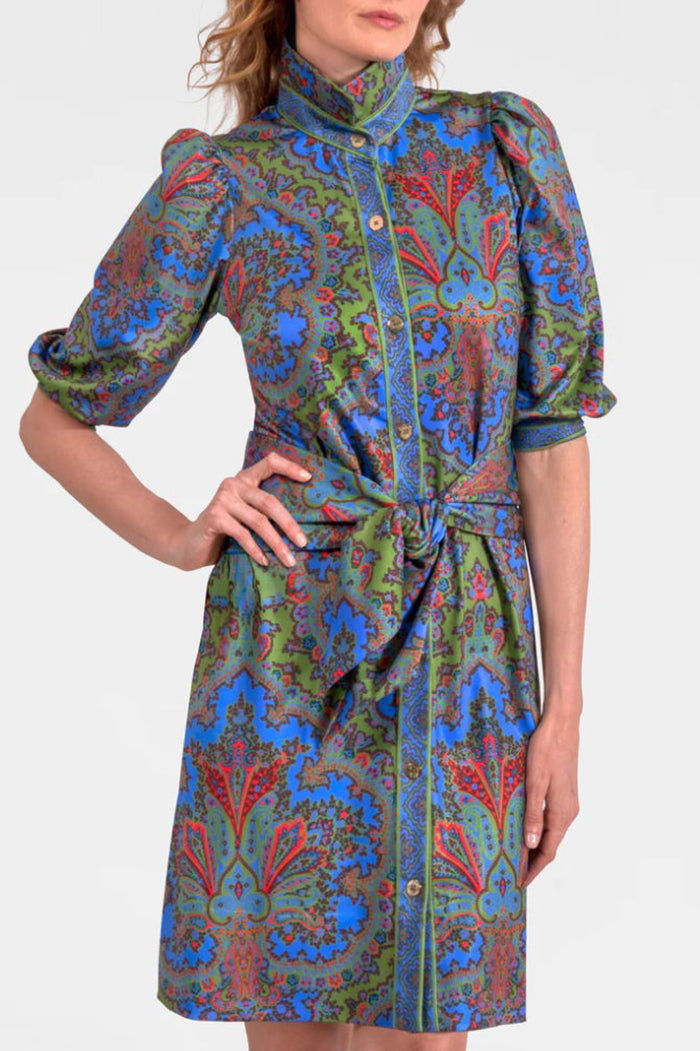 Casual Retro Printed Belt Dress