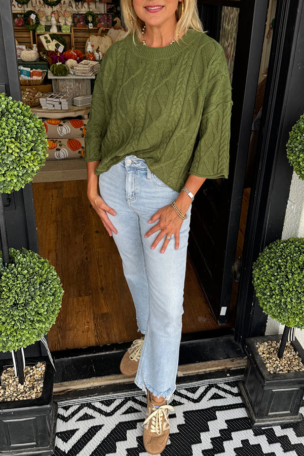 Casual Solid-Color Twisted Sweater